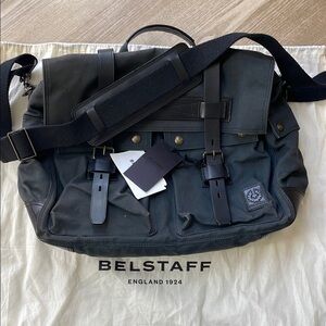 Belstaff Colonial Messenger Bag Black Canvas and Leather